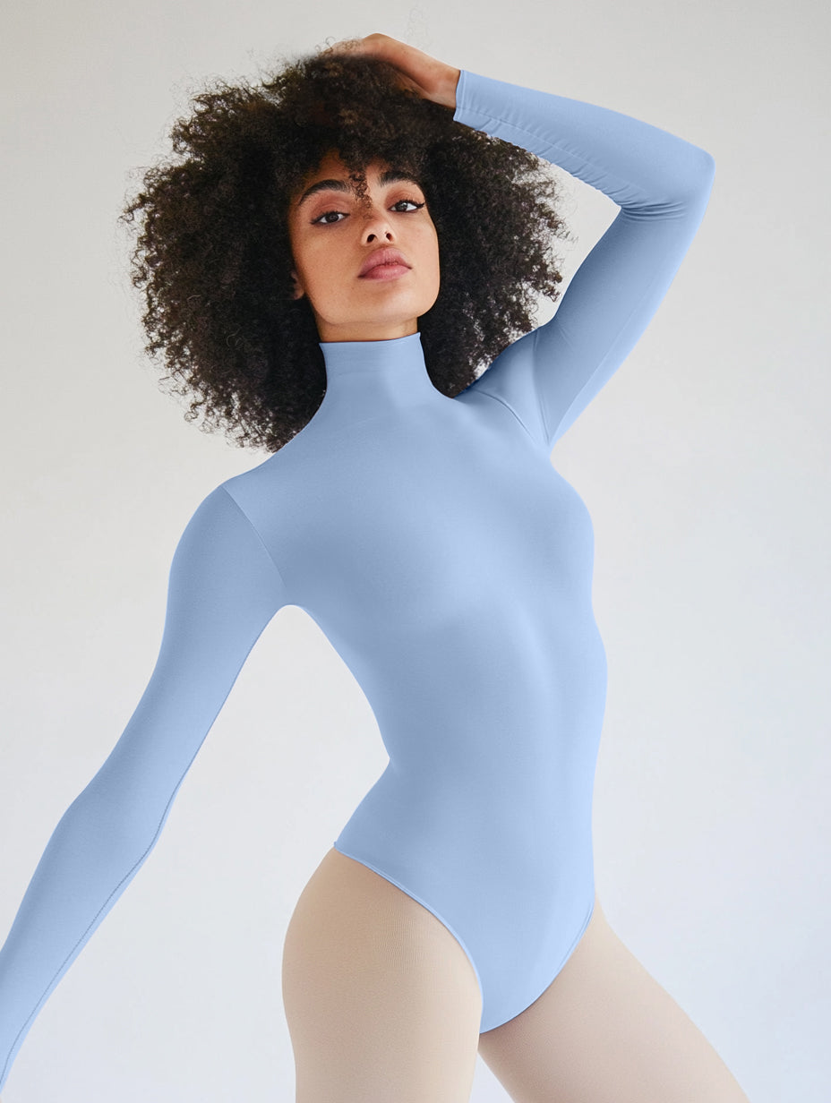 Long Sleeve Mock Neck Leotard-0
