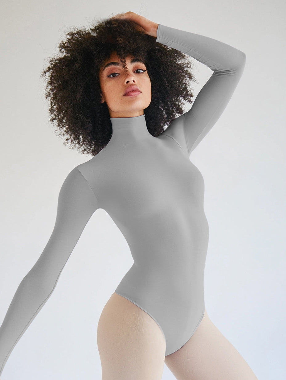Long Sleeve Mock Neck Leotard-21